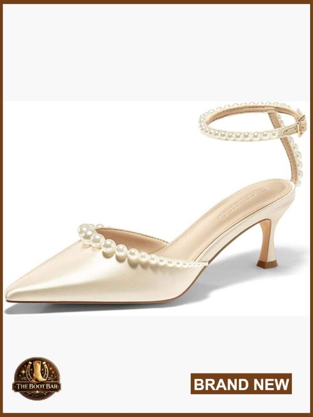 Pearl Kitten Heels Closed Pointed Toe Wedding Bride Dress Shoes Ankle Strap